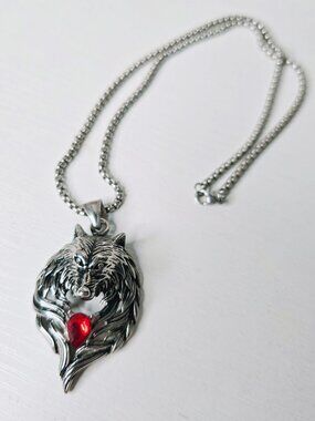 Red Stone Wolf Necklace